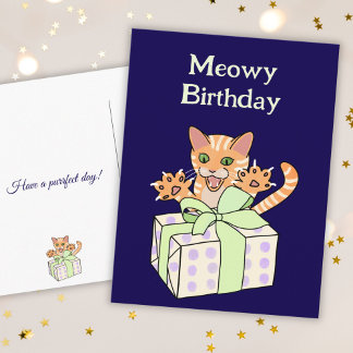Carte Postale Dessin de chat drôle d'anniversaire personnalisé