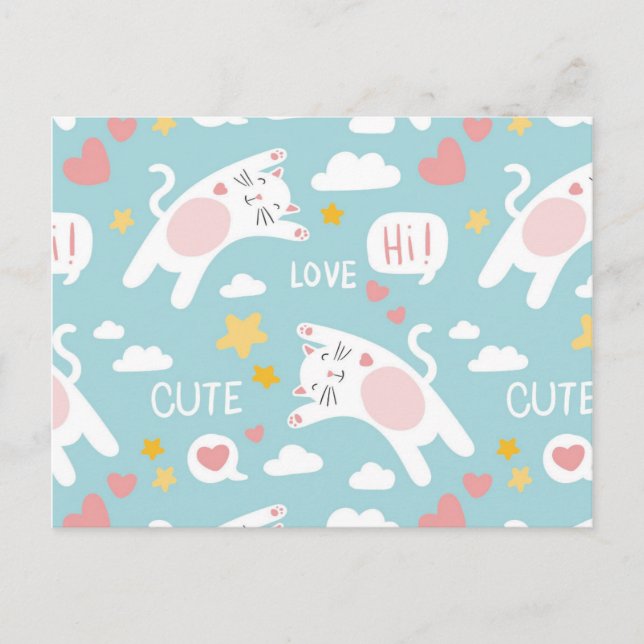Carte Postale Dessin de chat mignon (Devant)