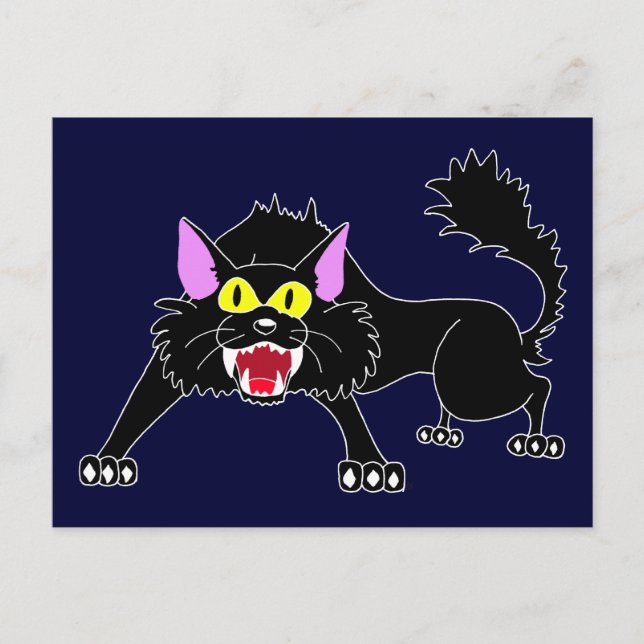Carte Postale Dessin de chat noir en colère (Devant)