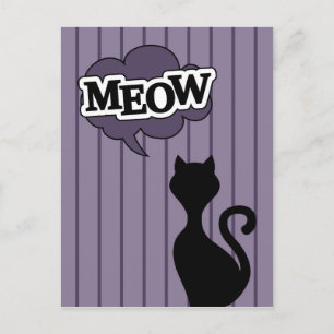 Carte Postale Dessin de chat noir meow