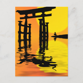 Carte Postale Dessin de coucher du soleil japonais Torii (porte)