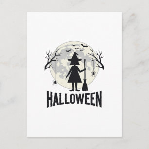 Carte Postale Dessin de gravure vintage de sorcière de Halloween