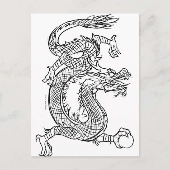 Carte Postale Dessin de ligne de dragon chinois Dessin Imaginair (Devant)