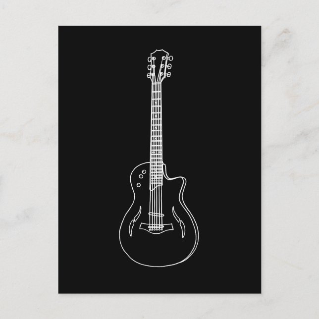 Carte Postale Dessin de ligne de guitare semi-acoustique monochr (Devant)