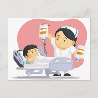 Carte Postale Dessin de l'infirmière aidant le patient