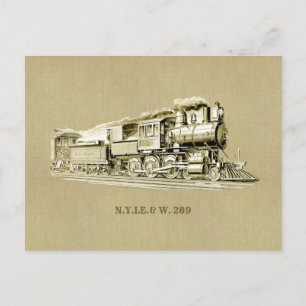 Carte Postale Dessin de locomotive à vapeur ancienne