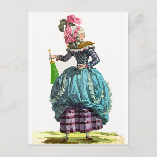 Carte Postale Dessin de mode français régence violet et bleu (Devant)