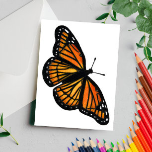 Carte Postale Dessin de papillon monarque au crayon de couleur