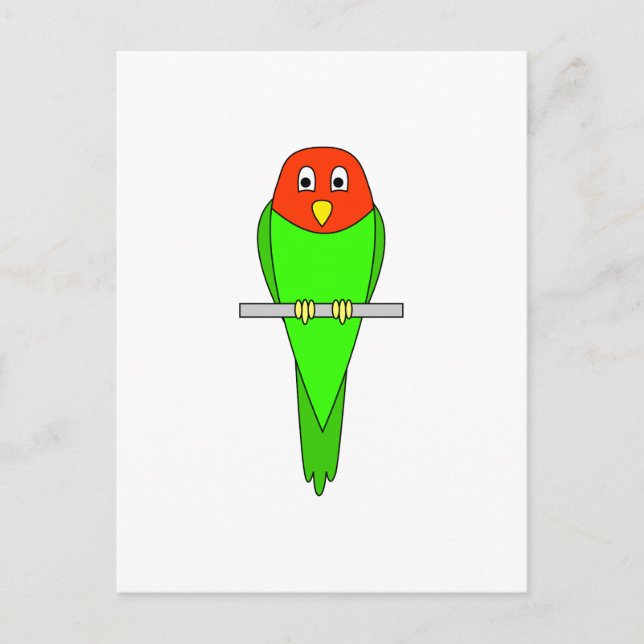 Carte Postale Dessin de perruque. Oiseau sur une perche. (Devant)