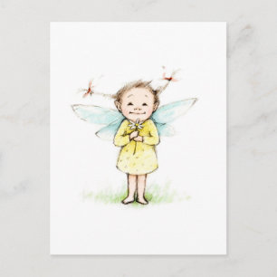Carte Postale Dessin de petite fée avec fleur