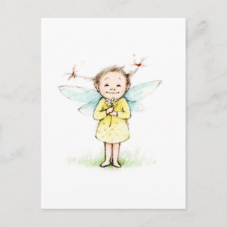 Carte Postale Dessin de petite fée avec fleur