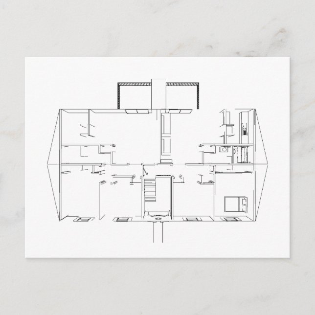 Carte Postale Dessin de plan de sol ouvert : (Devant)