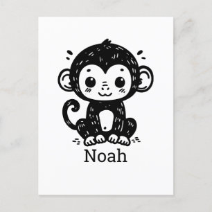 Carte Postale Dessin de Singe Bébé mignon - Kawaii Nursery Art
