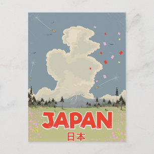 Carte Postale Dessin de style vintage de Japan Mount Fiji