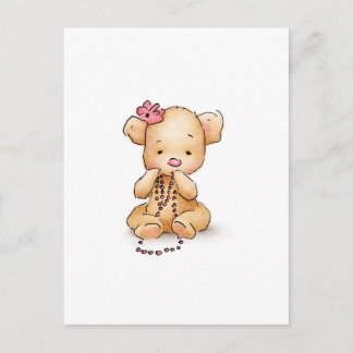 Carte Postale Dessin de Teddy Bear avec perles roses