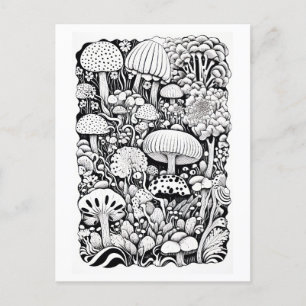 Carte Postale Dessin de trait de champignon Petit