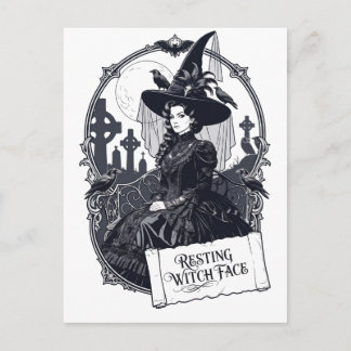 Carte Postale Dessin de visage de sorcière gothique au repos