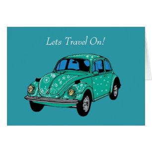 Carte postale Dessin de voiture Hippie bleu