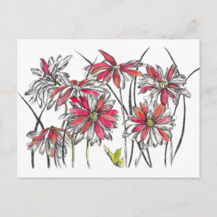 Carte Postale Dessin d'encre d'art botanique peint Fleurs de mar