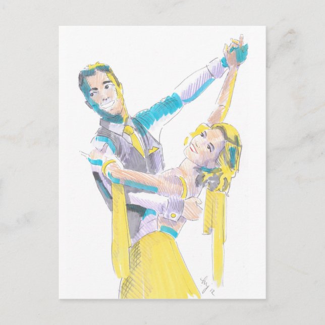 Carte Postale Dessin des danseurs de salle de bal à Valse (Devant)