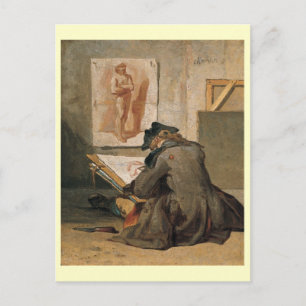 Carte Postale Dessin des jeunes étudiants, Chardin 1738