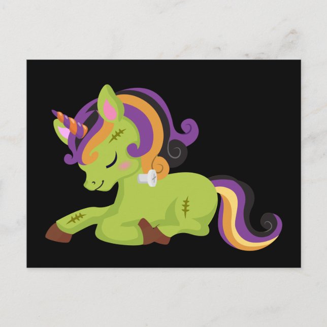 Carte Postale Dessin d'Halloween de Cute Frankenstein Unicorn (Devant)
