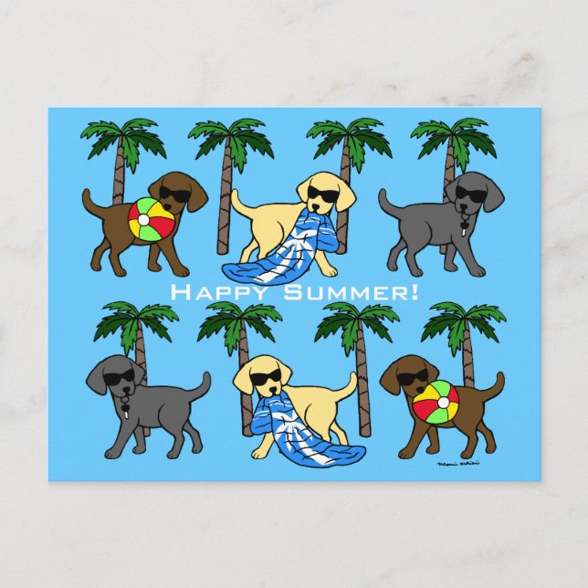 Carte Postale Dessin du cool Labradors Beach Party (Devant)