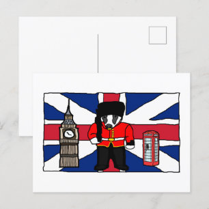 Carte Postale Dessin d'un Badger britannique avec Big Ben et dra
