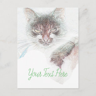 Carte Postale Dessin d'un visage de chat mignon en colère