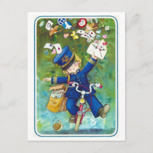 Carte Postale Dessin facteur à vélo