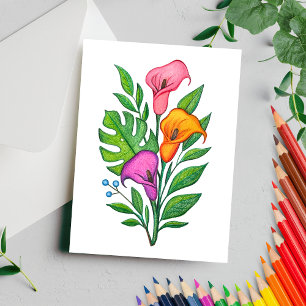 Carte Postale Dessin floral de callas au crayon de couleur