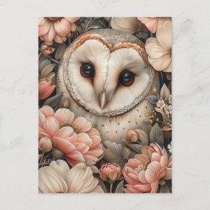 Carte Postale Dessin floral de Chouette et Pastel