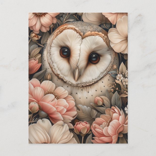 Carte Postale Dessin floral de Chouette et Pastel (Devant)
