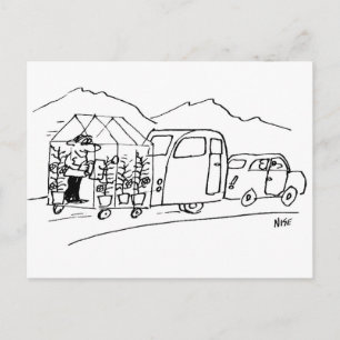 Carte Postale Dessin humoristique d'une voiture remorquant une c