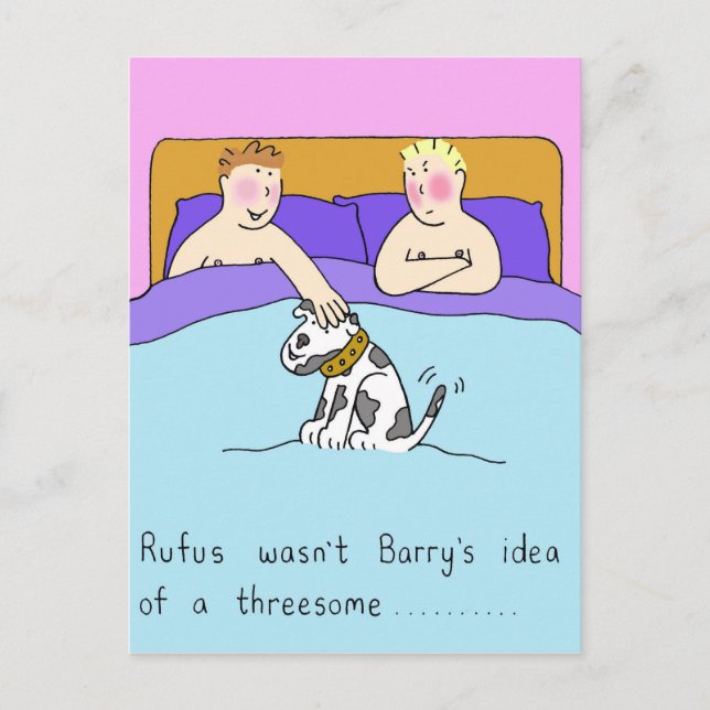 Carte Postale Dessin humoristique gay à trois (Devant)