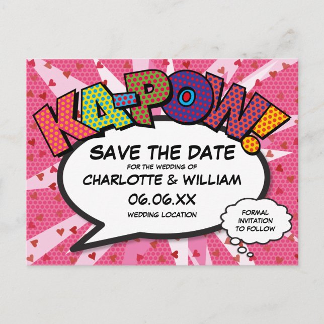 Carte Postale Dessin humoristique moderne KAPOW Pink Enregistrer (Devant)