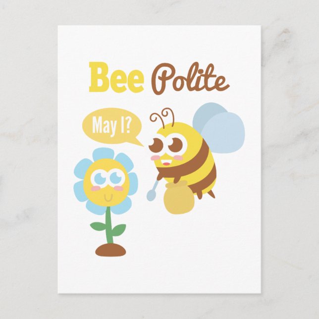 Carte Postale Dessin : Jolie abeille ramassant le nectar de la f (Devant)