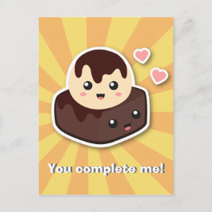 Carte Postale Dessin mignon de glace à la vanille et de brownie