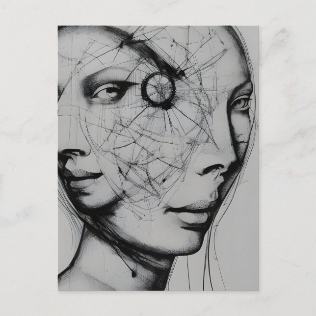 Carte Postale Dessin noir et blanc connecté (Devant)