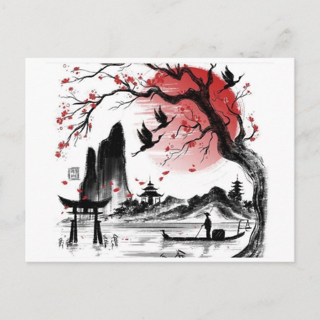 Carte Postale Dessin paysage Japon (Devant)