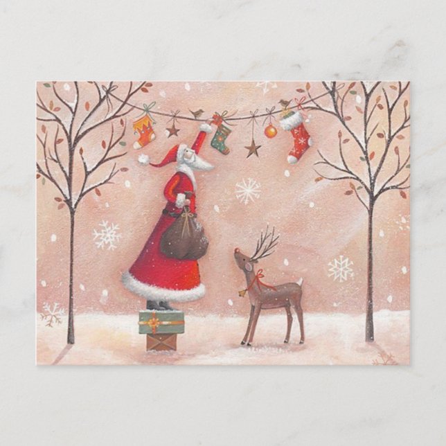 Carte Postale Dessin Père Noël renne (Devant)