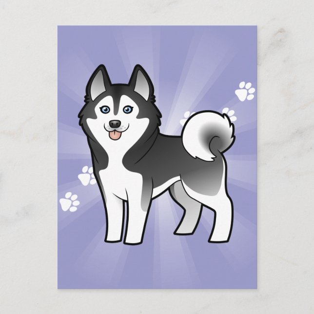 Carte Postale Dessin Sibérien Husky / Malamute d'Alaska (Devant)