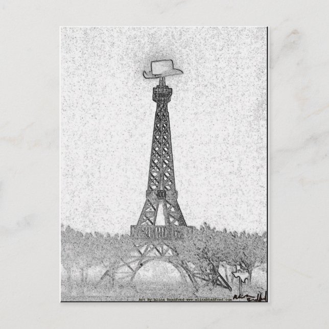 Carte Postale Dessin Tour Eiffel Paris, Texas (Devant)
