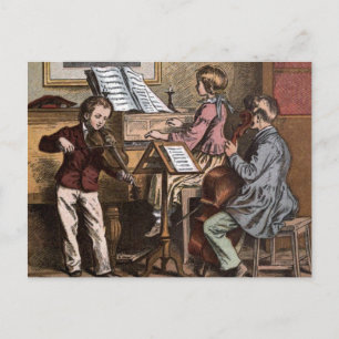 Carte Postale Dessin vintage : Enfants en classe de musique