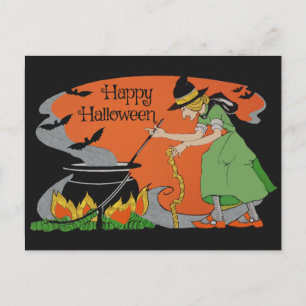 Carte Postale Dessin vintage Joyeux Halloween Sorcière & Chauves