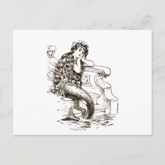 Carte Postale Dessin vintage noir blanc de sirène