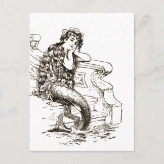 Carte Postale Dessin vintage noir blanc de sirène