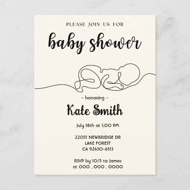 Carte Postale Dessiner le Baby shower minimaliste bébé (Devant)