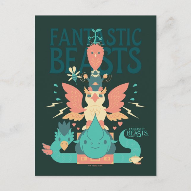 Carte Postale Dessins animés de créatures fantastiques sortant d (Devant)