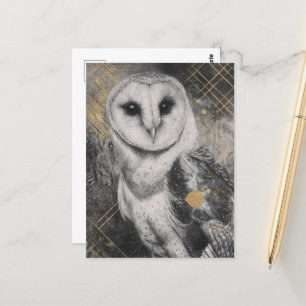 Carte Postale Détails dorés de la Chouette noire et blanche